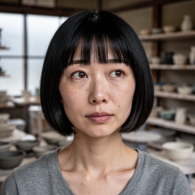 Neutral reference portrait of the ceramic artist used to assess continuity across the Kyoto pottery sequence.